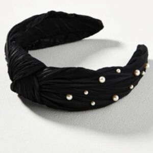 Anthropologie Everly Pleated Pearl Knot Headband Black